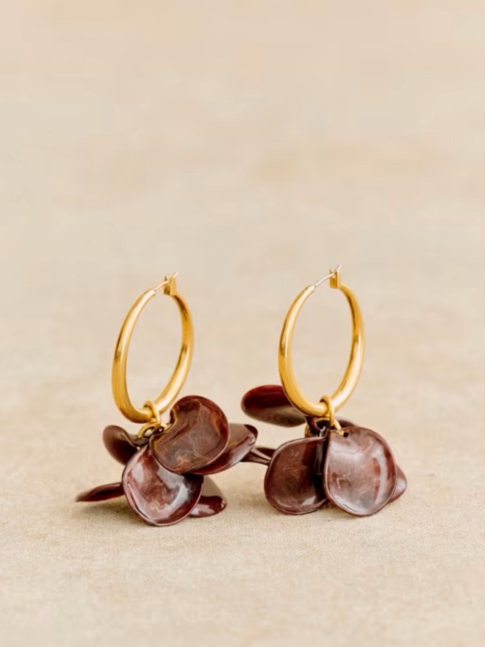 Sézane Flora Hoops Brown Resin Floral Statement Earrings